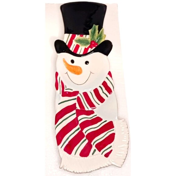 Fitz And Floyd Snack Therapy Snowman Cookie Candy Serving Tray Platter Christmas - Picture 2 of 5